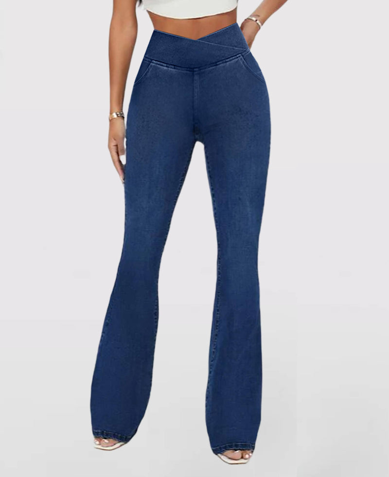 Calça Jeans de Cintura Alta Cruzada [CALÇA EFEITO BARRIGA CHAPADA]