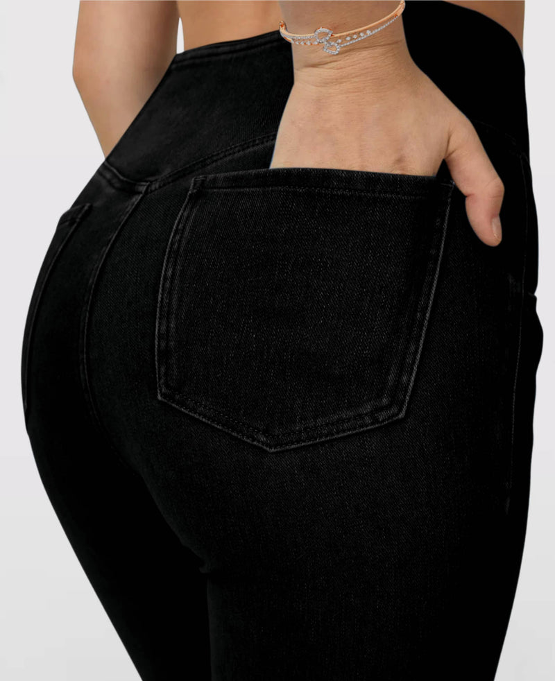 Calça Jeans de Cintura Alta Cruzada [CALÇA EFEITO BARRIGA CHAPADA]