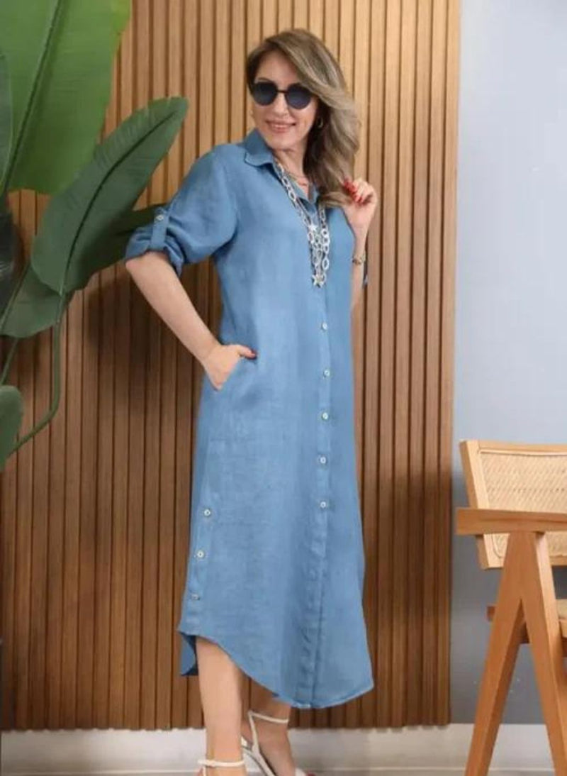 Vestido Monique – Elegância em Linho com Toque de Bordado