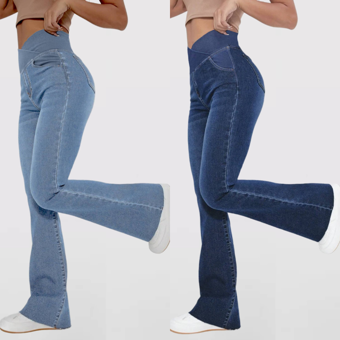 Calça Jeans de Cintura Alta Cruzada [COMPRE 1 LEVE 2]